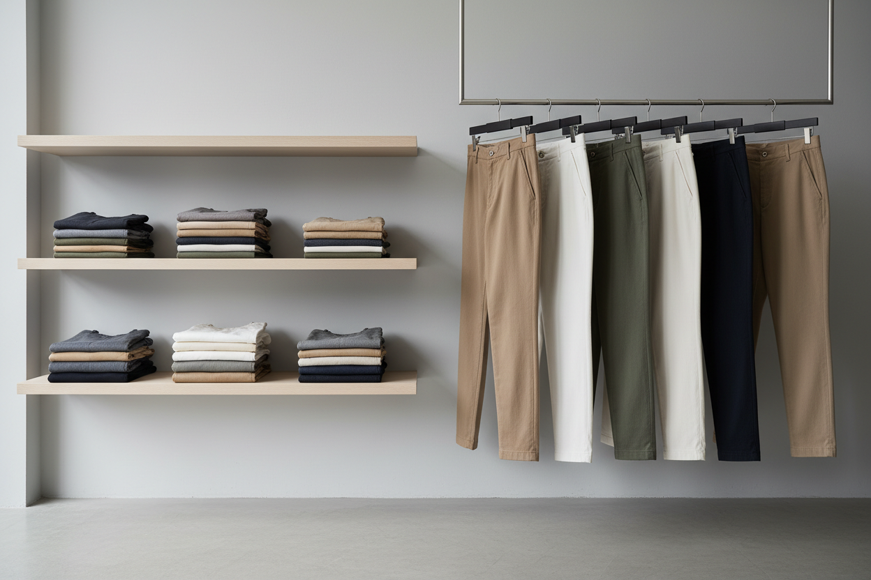 Casual pants collection arranged neatly for daily wear