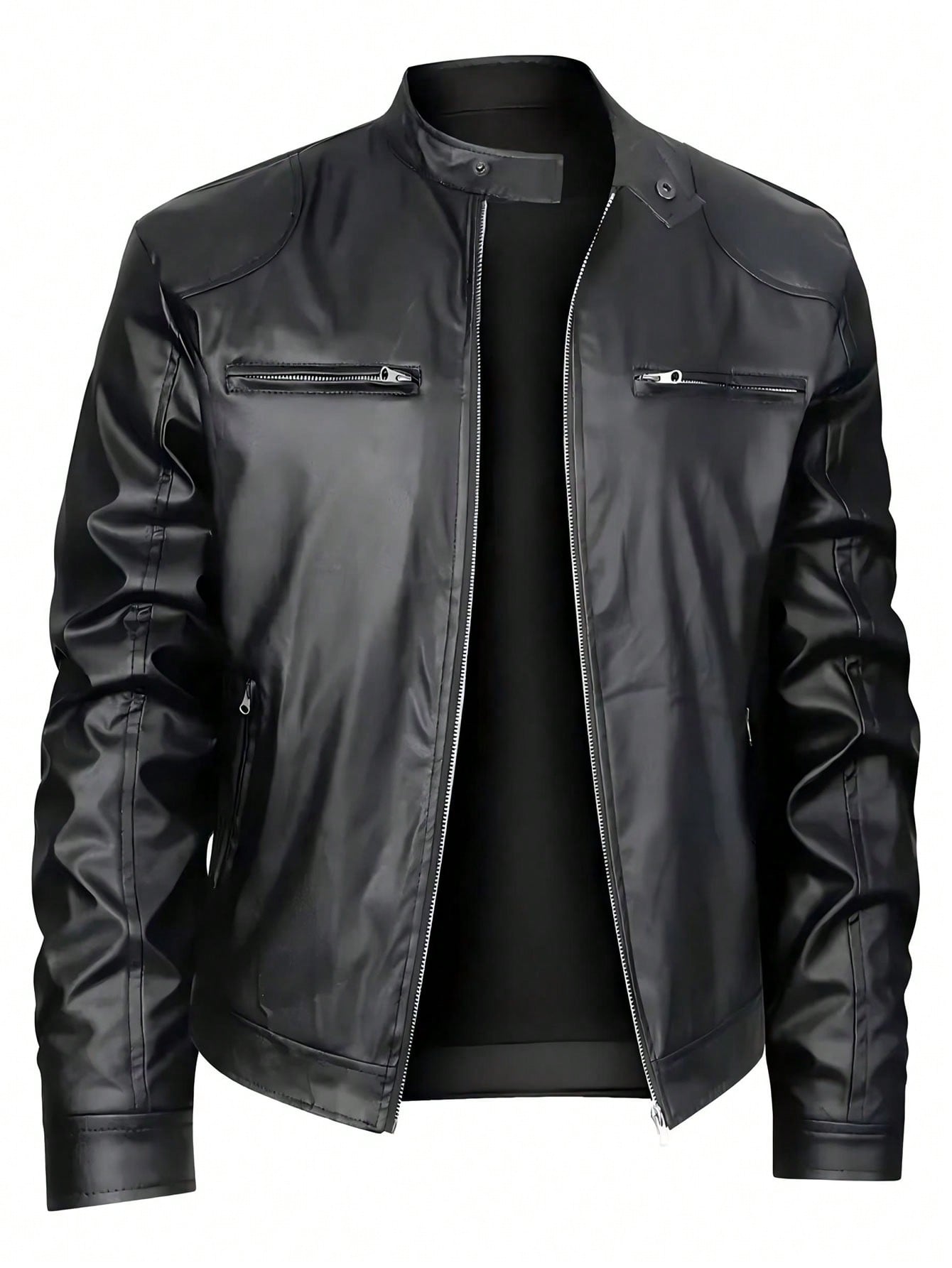 Men’s Stand-up Collar Leather Jacket – Business Casual Outerwear