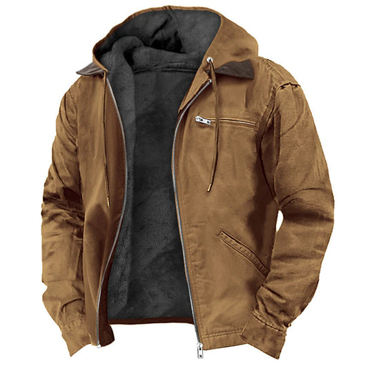 Men’s Winter Hooded Coat – Warm Fleece Zip-up Jacket with Pockets
