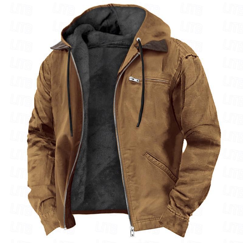 Men’s Winter Hooded Coat – Warm Fleece Zip-up Jacket with Pockets